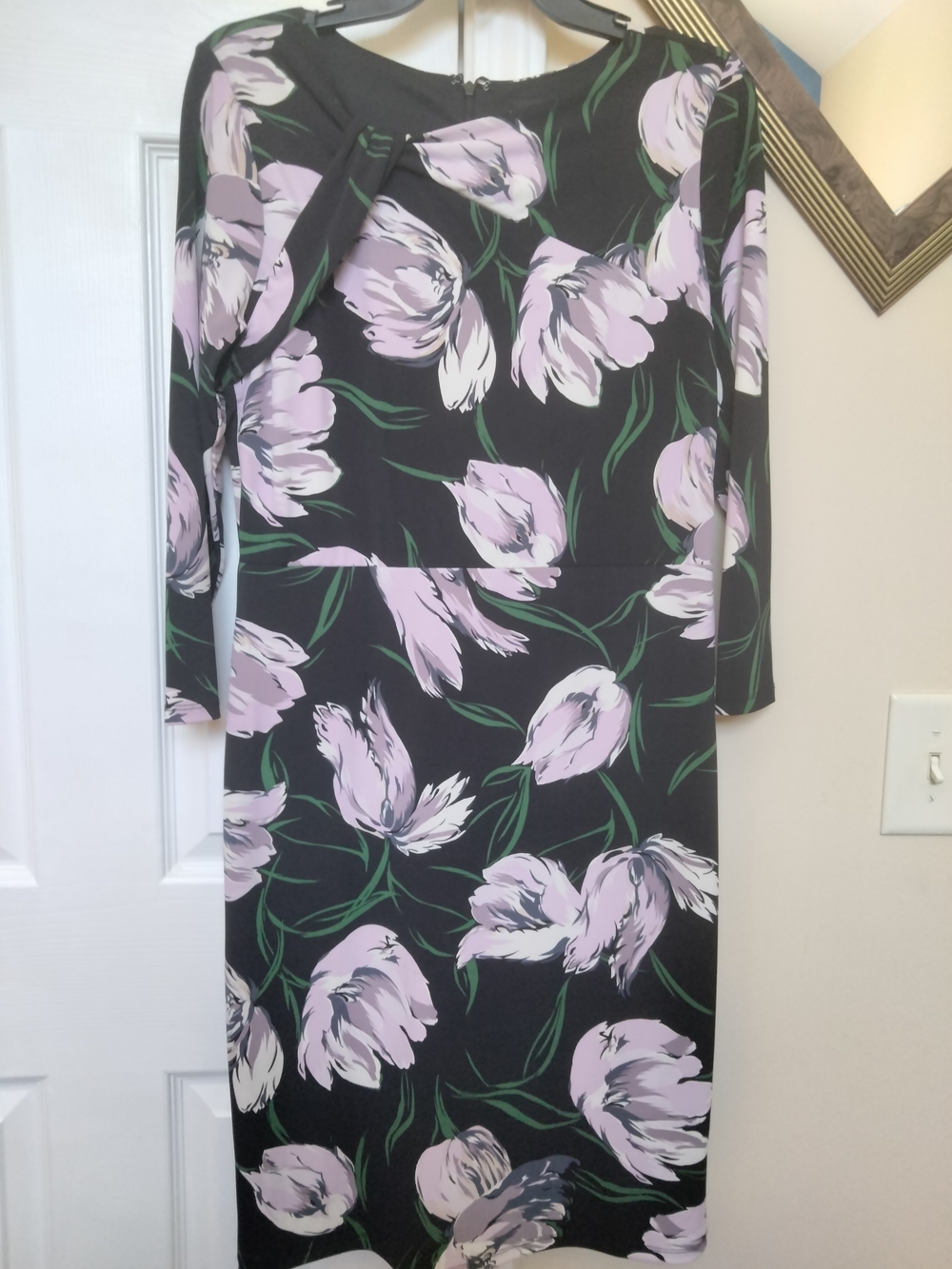 Ann Taylor Black Dress with Lilac Floral Print